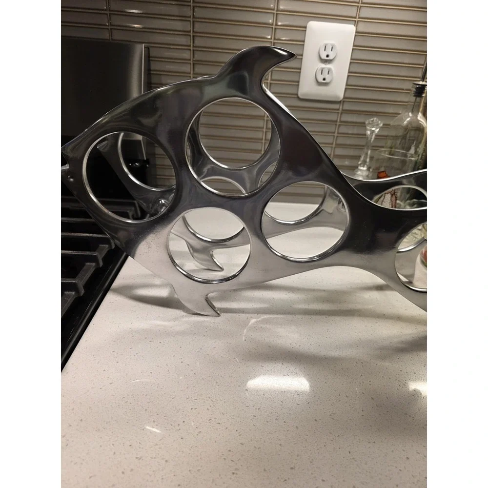 Silver Metal Fish Shaped Countertop Wine Rack Holder Heavy-Duty 5 Bottle